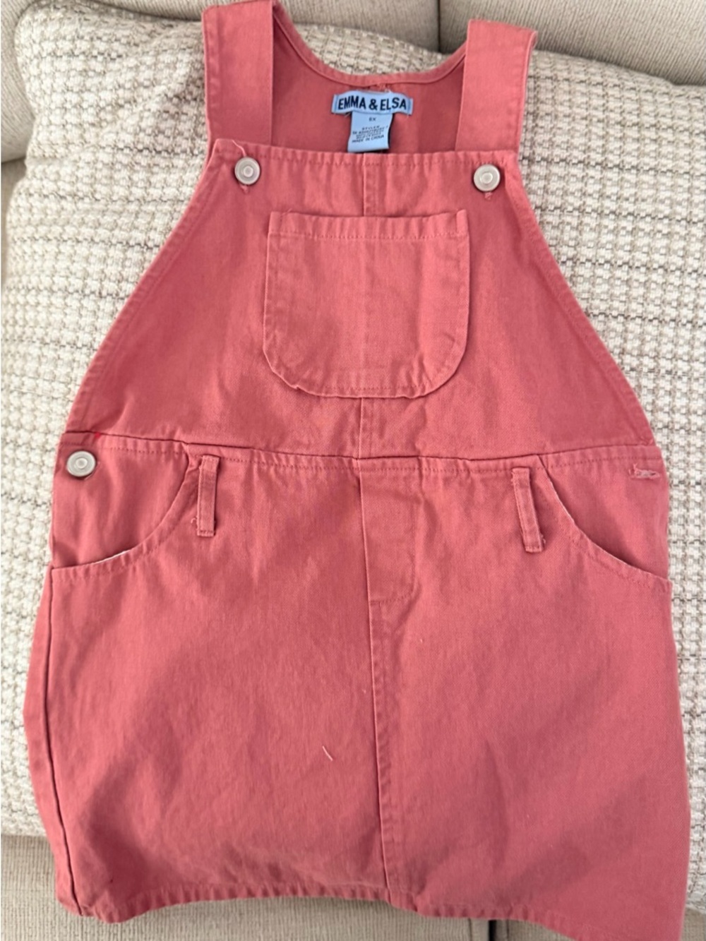 Emma & Elsa Girls' Coral Pink Cotton Overall Dress